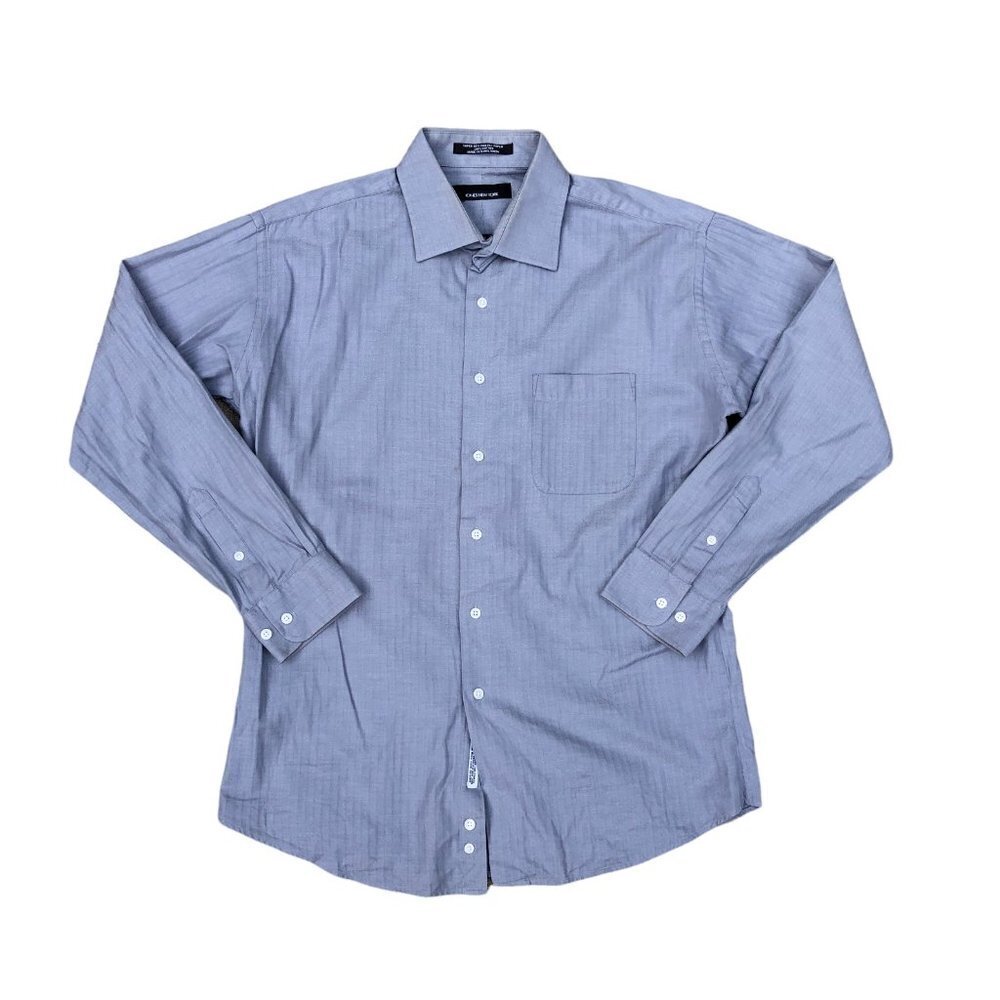 JONES NEW YORK Vintage Dress Shirt Men's 17 34/35 Super 80s Two Ply Blue Cotton 